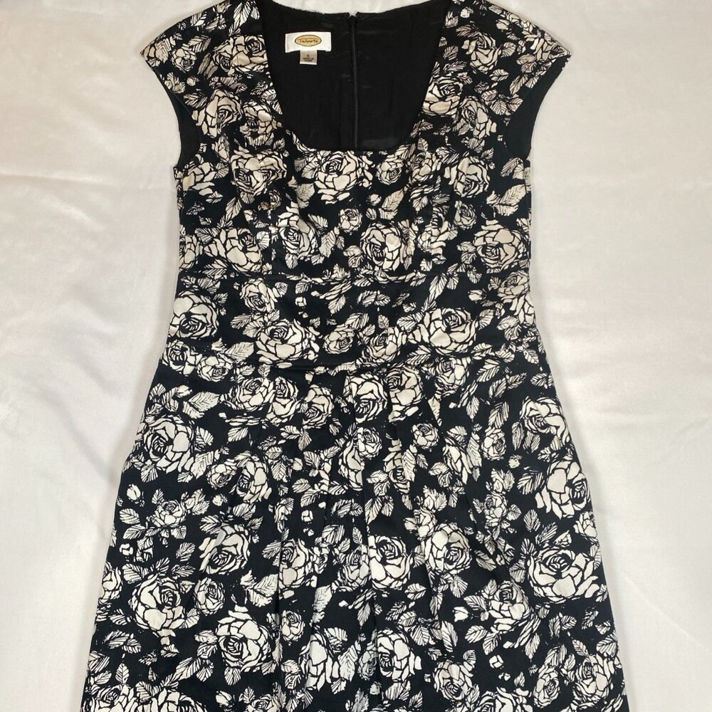 Talbots Sleeveless Black & White Rose Sheath 6 Cotton Blend Dress